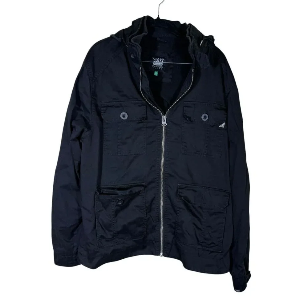 Lost Mischief Black Fleece Lined Utility Jacket Size XL